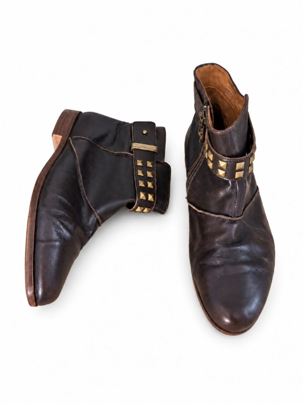 Earthies Treano Brown Leather Ankle Boots Women US 6.5 Studded Moto Biker Prep